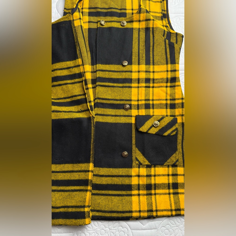 Vintage 1972 Lemon Frog Sears Jumper Black Gold Yellow Plaid Dress Junior 14 - Picture 11 of 13